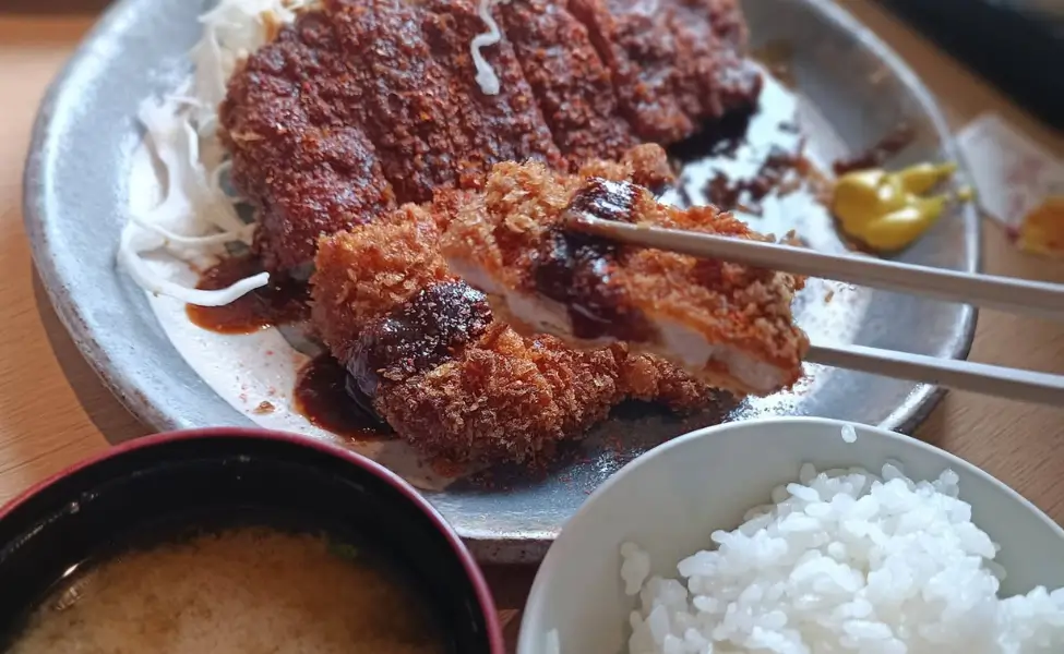 Eating Miso Katsu in Yabaton Eating Miso Katsu in Yabaton