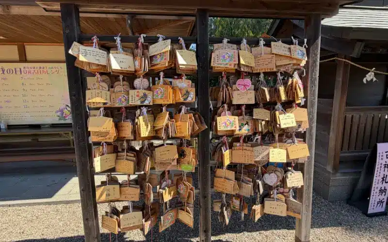 EMA plaques hanging outside Tatsuki Shrine EMA plaques hanging outside Tatsuki Shrine